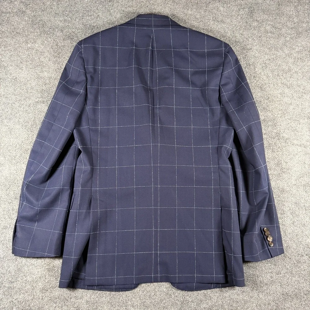 Samuelsohn SB Bristol Suit 41L Blue Windowpane Plaid Loro Piana Wool Pockets